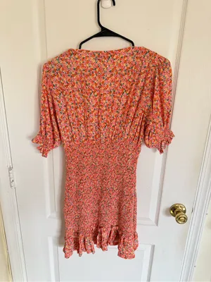 Faithfull the Brand Margherita Orange Floral Smocked Mini Dress thumbnail 6