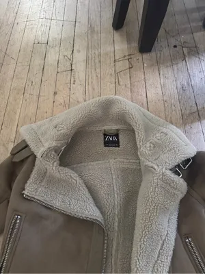 Zara Taupe Suede-Look Shearling Moto Jacket thumbnail 3