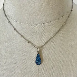 Baked Beads Blue Crystal Teardrop Pendant Necklace thumbnail 2