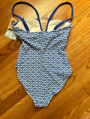 Shade & Shore Blue and White Geometric One-Piece Swimsuit xs thumbnail 2