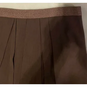 $965 Brunello Cucinelli 48 12 Skirt Wool Asymmetrical Pleated Brown Monili thumbnail 2