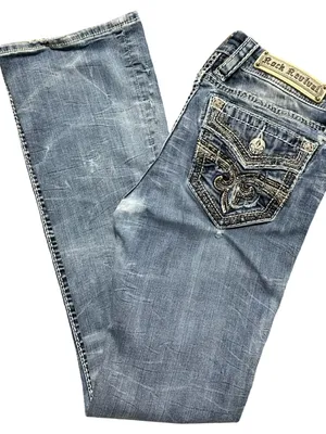 Rock Revival Denim Women’s Size 26 Blue Straight Leg Distressed Embellished Flap thumbnail 1