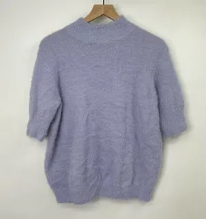 Marled Sweater Short Sleeve Eyelash Knit Mock Neck Lavender Purple Womens Large thumbnail 1