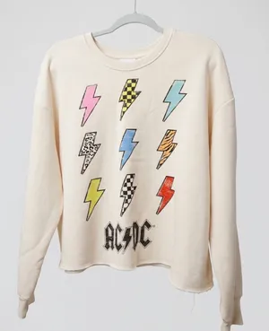 Grayson Threads AC/DC Lightning Bolt Graphic Cropped Sweatshirt Cream Large thumbnail 1