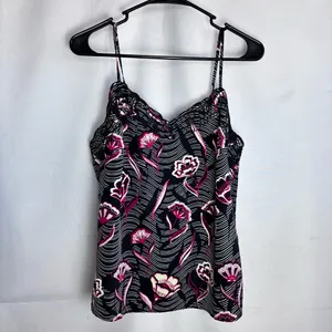 Daniel Rainn Anthropologie Floral Eyelet Cami Tank Top Black Pink Size Small S thumbnail 3