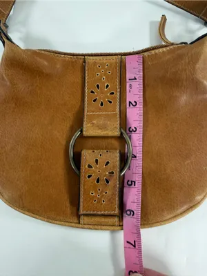 Fashion Express Cognac Brown Leather Hobo Bag Cutout Ring Detail thumbnail 6