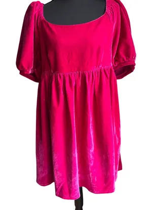 English Factory NWT Fuchsia Pink Velvet Puff Sleeve Mini Dress Small thumbnail 1