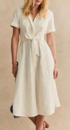 Sezane Adele Short Sleeve Embroidered Midi Dress Eyelet Collar Ecru FR 36 US 4 thumbnail 1