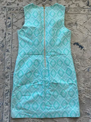 Southern Tide Teal and White Sleeveless Printed Shift Dress thumbnail 3