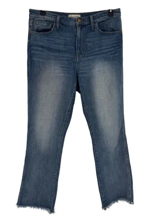Madewell 10" High‎ Riser Demi Boot Jeans Size 32 Raw Hem Stretch thumbnail 1