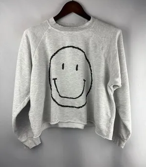 Women’s I.S.M.B.S Medium Light Gray Smiley Cropped Sweater thumbnail 1