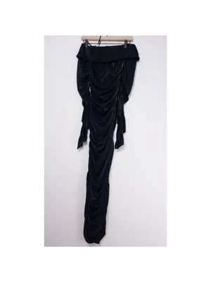 Bronx and Banco Amara Off The Shoulder Linen Midi Dress L Black Ruched Sparkle thumbnail 9