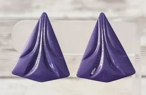 Vintage Clip On Earrings Retro Deep Purple Statement Triangle 1.25" large thumbnail 1