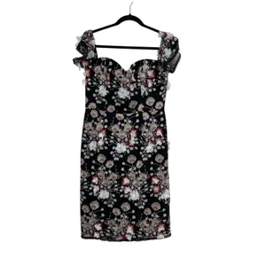 Dress‎ the Population Tara Floral Embroidered Black Multi Dress Size Large thumbnail 3