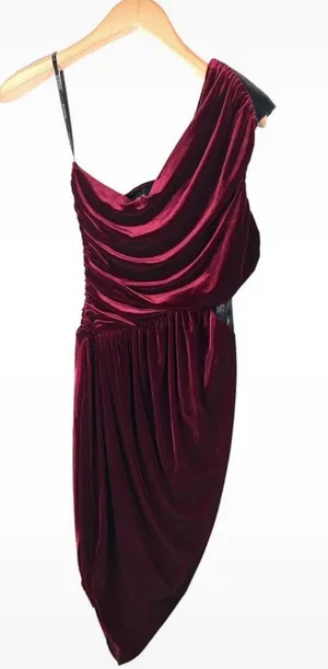 Vintage Y2K Bebe Women’s Medium Red Velvet Asymmetrical Club Party Dress Sequins thumbnail 1
