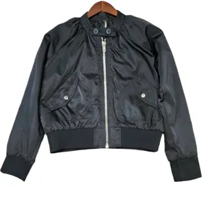 FREE PEOPLE Black Midnight Satin Full Zip Oversized Bomber Jacket L thumbnail 15