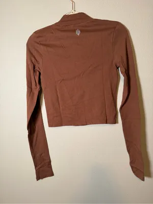 NWOT XS Free people movement brown mock neck long sleeve shirt thumbnail 3