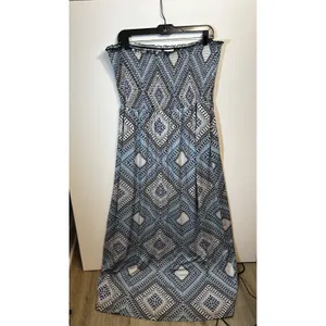Cato XL Strapless Maxi Dress Blue Black Geometric Smocked Boho Stretch thumbnail 11