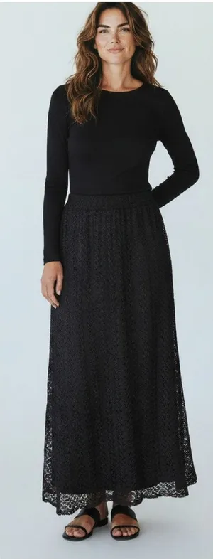 Elizabeth & Nicole 90s Black Crochet Overlay Maxi Column Skirt size L thumbnail 1