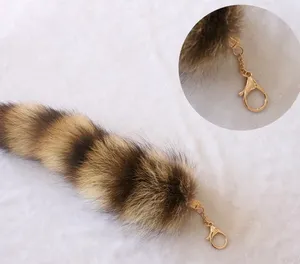 Brown and black striped raccoon tail keychain #raccoon #animal thumbnail 3