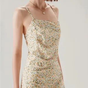 Rihoas Yellow Floral Ruched Slip Midi Dress thumbnail 7
