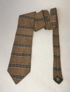J Ferrar Vintage Silk Tie Men's Brown Geometrics Office Elegant Necktie Classic thumbnail 1