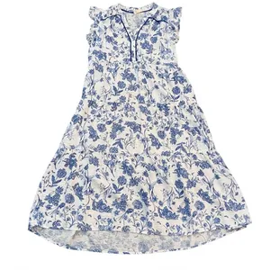 Umgee Blue White Floral Tiered Maxi Dress XL Ruffle Sleeve V-Neck Boho thumbnail 2