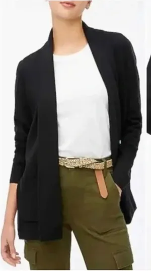 J.Crew Chelsea Cardigan Womens Large Black Open Front Knit Longline Sweater thumbnail 1
