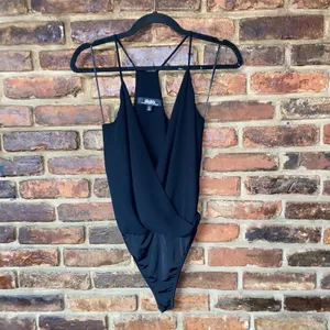 Lulu's Black Sleeveless Surplice Well Dressed Bodysuit Women's Size Small thumbnail 2