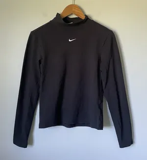Nike Swoosh Mock-Neck Long-Sleeve Top Black Athletic Cotton Women's Size Medium thumbnail 1