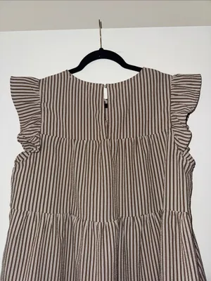 En Saison Women's Brown & White Striped Tiered Ruffle Dress thumbnail 6