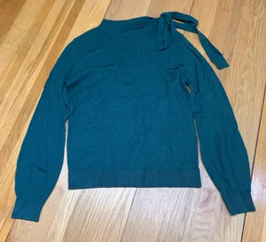 Ann Taylor‎ Green Tie Mock Neck Sweater Womens Size Medium Lightweight Career thumbnail 1