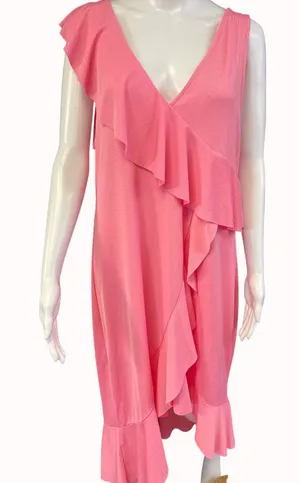 Zara Women's Pink One Ruffle Shoulder/ High low Dress Size L SKU 4112 thumbnail 1