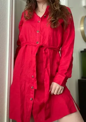Pendleton Linen Belted Button‎ Down Dress Sz Medium Red thumbnail 1