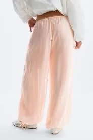 Silk Wide Peach Lounge Pants high-waist sheer chiffon harem gelato color elastic waist sz M thumbnail 1