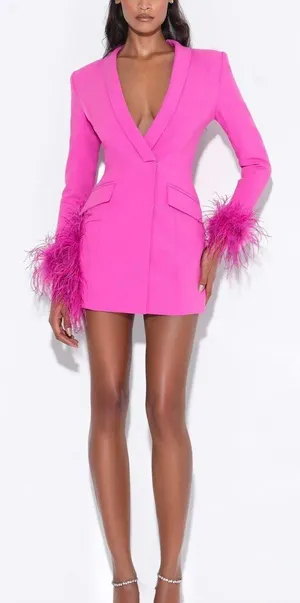 Miss Circle Madeline Fuchsia Feather Trim Blazer Dress thumbnail 1