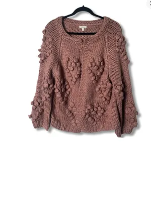 debut Dusty Rose Chunky Knit Pom-Pom Cardigan thumbnail 2