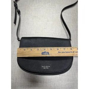 Kate Spade Black Saffiano Leather‎ Flap Style Small Crossbody Bag Purse ~ Euc thumbnail 6