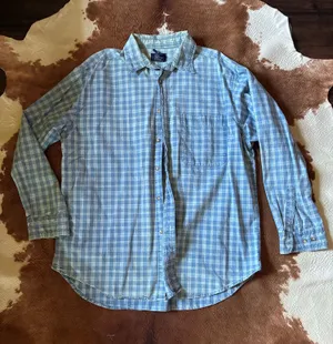 Vintage checkered 100% cotton blue jean Faded Glory button down size XL thumbnail 1
