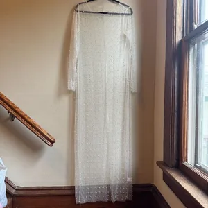 Women Sexy Sheer Mesh Pearls Beaded Cami Wedding Pearl Rhinestone Dress thumbnail 2