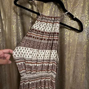 I Love H81 Long Maxi Brown Ivory Pattern Boho Halter‎ Neck Dress Small thumbnail 3