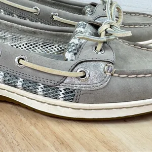 Sperry Topsider Angelfish Striped Mesh Leather Slip On Boat Shoe‎ Loafer Taupe 6 thumbnail 7