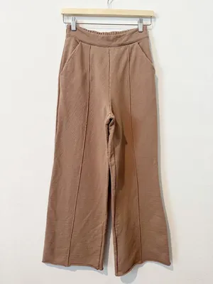 Tkees Sweatpants Size Small Earthen Wide Leg Raw Hem Pintuck‎ Terry Quiet Luxury thumbnail 3