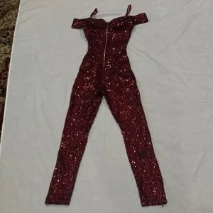 B. SMART Burgundy Sequin Prom Jumpsuit Off-The-Shoulder Sweetheart Gala Size 3/4 thumbnail 7
