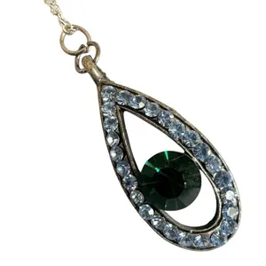 Blue and green rhinestone pendant necklace thumbnail 7