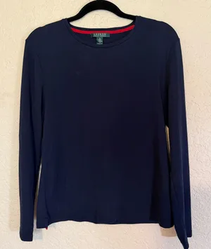 Lauren‎ Ralph Lauren Top Womens XL Navy Blue Long Sleeve Cotton Blend Casual thumbnail 1