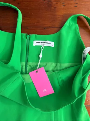 NWT Amanda Uprichard Apple Green Drop Waist Square Neck Mini Dress Sz M 🧡🍄 thumbnail 11