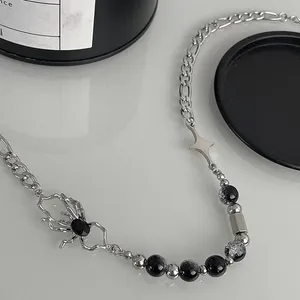 Titanium Steel Spider Crystal Beads Necklace for Men Women,Personality Punk Hip Hop Necklace thumbnail 4