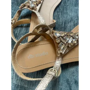 DB Studio (David’s Bridal) Strap Flat Gold Gem Sandal Size 9 Tan thumbnail 2