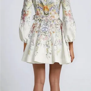 Miss Rosier Floral Long Sleeve Dress belted flare skirt thumbnail 14